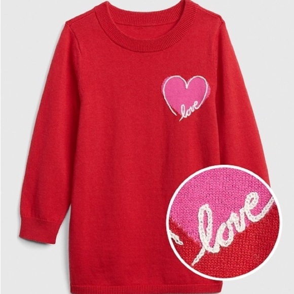 GAP Red Pink Heart Knit Sweater - Picture 1 of 2